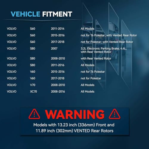 Image of Detroit Axle - 10pc Brake Kit for Volvo S80 S60 V60 XC70 V70, Ceramic Brake | Pads Disc Brakes Rotors Replacement 13.23 inch inch Front and 11.89 inch inch Vented Rear Rotor