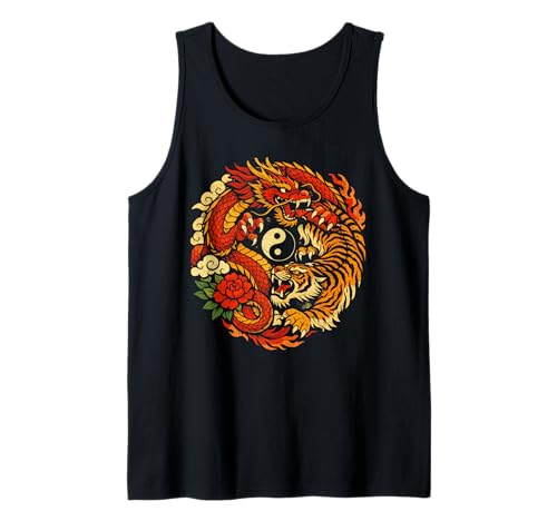 Dragon Tiger Yin Yang | Vintage Tattoo Flash Art Tank Top