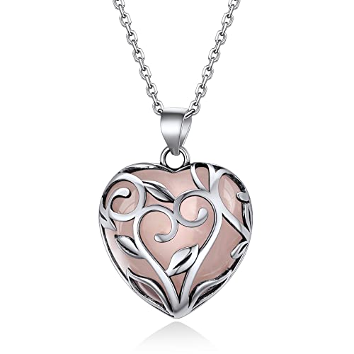 Bestyle Celtic Flower Knot Wrap Heart Nature Celtic Quartz Necklace Healing Crystal Necklaces, October Birthstone Celtic Heart Pendant for Women, Gift for MotherGrandma Wife Her