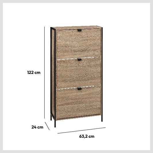 Diagram showing the dimensions of the shoe cabinet: 122 cm height, 24 cm depth, 63.2 cm width.