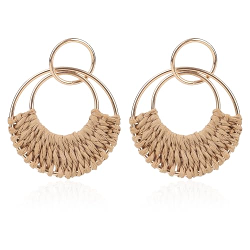 Mikovivi Orecchini in Rattan Fatti a Mano per Donna, Orecchini Paglia Grandi e Rotondi Stile Rattan Divertente Gioielli Bohémien Tropicali...
