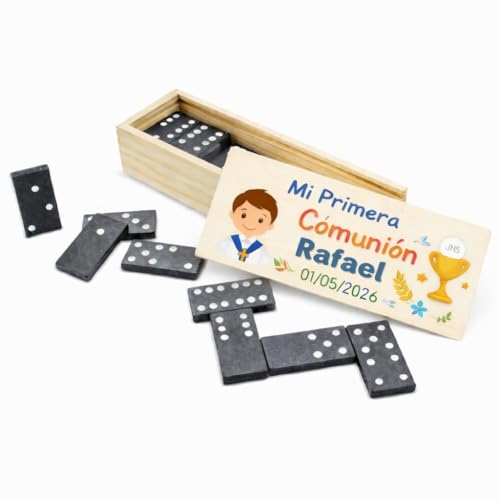 Personalizzate Lote 5 Dominó Personalizado de Madera con Caja – Detalles para Comunión y Boda – Regalo Original Invitados – Personalizable con Nombre y Fecha Personalizzate Lote 5 Dominó Personalizado de Madera con Caja – Detalles para Comunión y Boda – Regalo Original Invitados – Personalizable con Nombre y Fecha