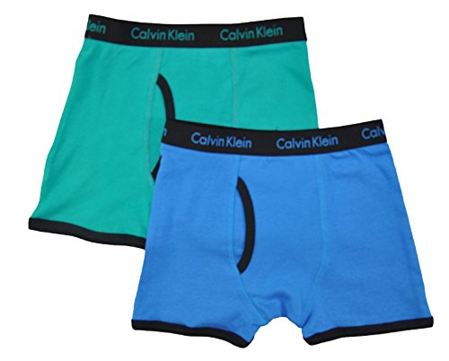 Calvin Klein Little/Big Boys' Assorted Boxer Briefs (Pack of 2), Blue/Teal,6/7