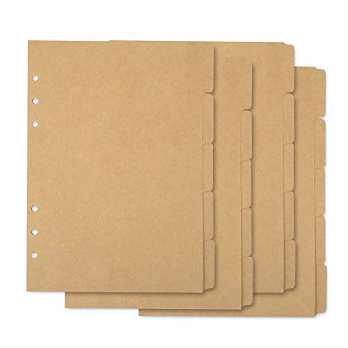Honbay 4 Sets of A5 6-Holes Kraft Paper Index Page Tab Cards for A5 6 Ring Binders