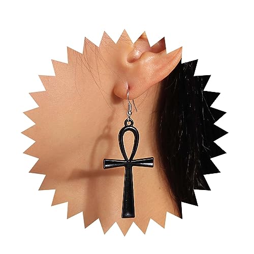 Andelaisi Boho Vintage Black Egyptian Ankh Cross Minimalist Religious Earrings