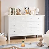 FOTOSOK White Dresser, Chest of Drawers, Modern 6 Drawer Double Dressers with Deep Drawers, Nursery Dresser for Baby, Wide Storage Organizer Cabinet for Living Room, Hallway,White