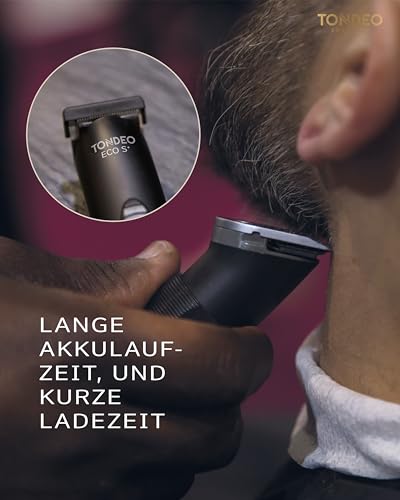 TONDEO Haarschneidemaschine ECO S PLUS BLACK | Profi Haarschneider inklusive Ladestation und Aufsteckkamm für 4 verschiedene Schnittlängen