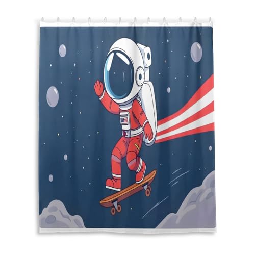 DUOBU Astronaut on Skateboard Shower Curtain Washable Waterproof Fabric Bath Curtain 60x72Inch Shower Curtains with Hooks for Bathroom Decor