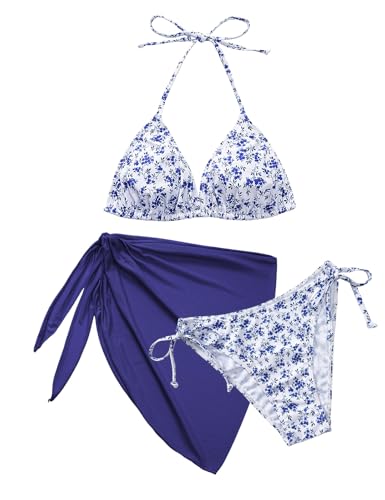 Vijamiy Maillot De Bain Femme 3 Pieces Push Up Rembourré Sexy Halter Triangle Bikini Maillots Trois PièCe Ajustable Swimsuit Sexy Col V Chic Et Elegant avec...