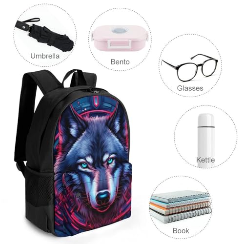 Supdreamc Lightweight Rucksack for Sports Travel Running - Big Capacity Multipurpose Anti-Theft Bookbag, Abstract Mechanical Wolf Art Travel and Sport Backpack Rucksack4