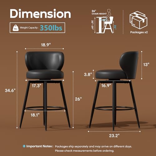 Image of 26 inch Black Bar Stools Set of 4, Swivel Kitchen Island Chairs