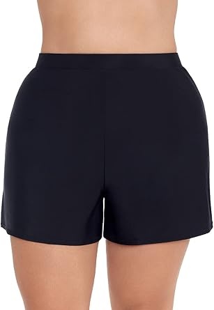 Miraclesuit Womens Swimwear Plus Size Tummy Control High Waistline Swim Shorts Bathing Suit Bottom, Black, 22W