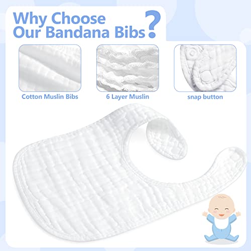 Zhanmai 20 Pack Muslin Baby Bibs Adjustable White Drool Bandana Bibs 6 Absorbent Layers for Newborn Baby Girl Boy Feeding, Drooling and Teething, Machine Washable3