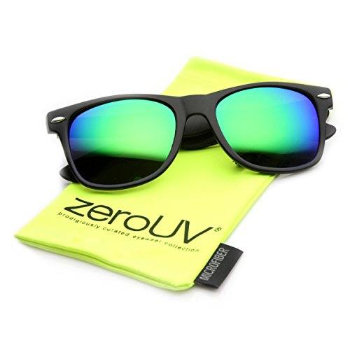 zeroUV 8025 Retro Matte Black Horned Rim Flash Colored Lens Sunglasses, Black Forest, 58mm