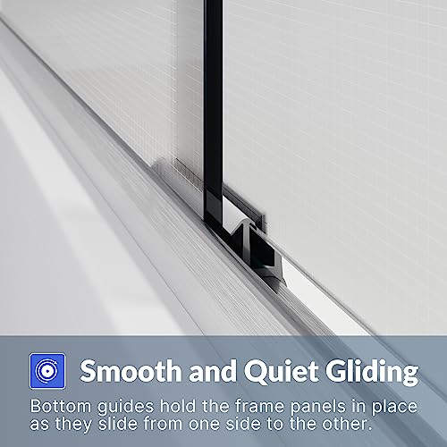 SUNNY SHOWER Double Sliding Shower Door Frosted Glass Shower Enclosure Sliding 60\" W x 57.4\" H Bathtub Door 1/4\" Glass Panel, Brushed Nickel Finish - Thumbnail 5