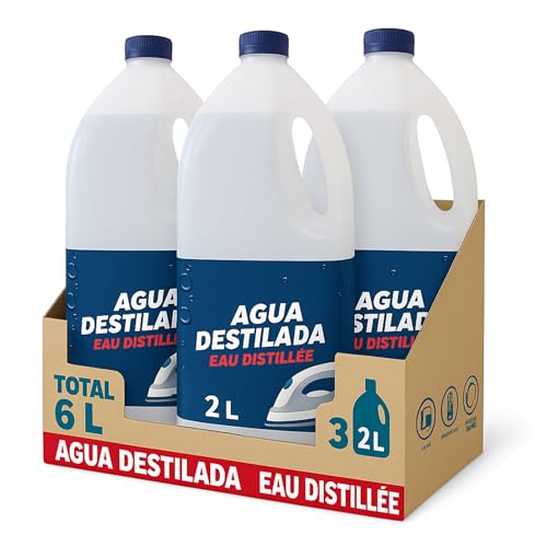 Agua Destilada Desmineralizada Desionizada por Osmosis inversa, Apto para planchas de Vapor, Acumuladores y/o Baterías, Limpiaparabrisas del Coche, Radiadores Coche, Centros de Planchado, 3x 2 litros