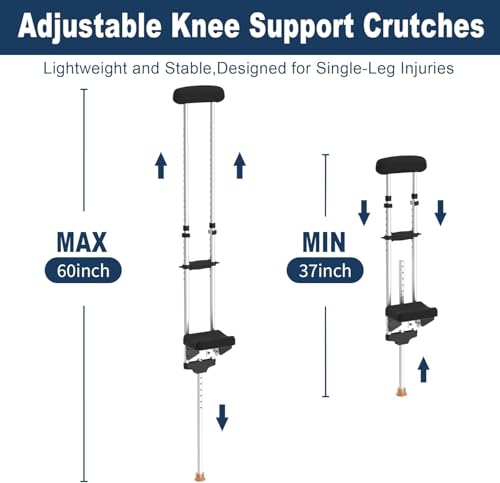 Adjustable Knee Support Crutch, No-Slip Kneepad & Ergonomic Handle, Lightweight Aluminum Mobility Aid for Broken Ankle, Foot Surgery Recovery, Fits Adults 4'7" to 6'
