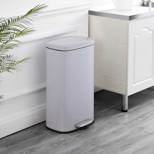Image of happimess Curtis 8 Gal Step Trash Can Soft Close 25 inch, Gloss Gray