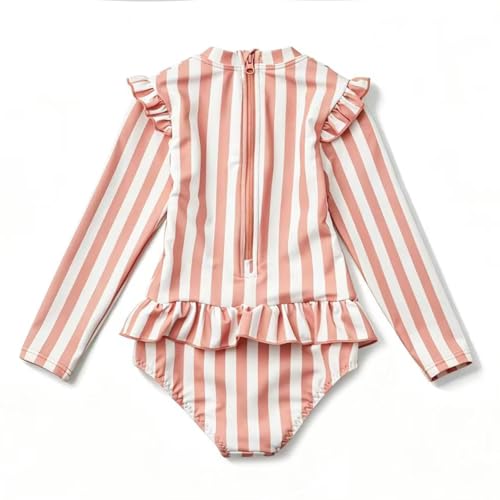 Image of Girls One Piece Swimsuits Zipper Rash Guard Long Sleeve Bathing Suit with Ruffle Hem UPF50+