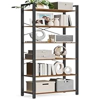 VASAGLE 6-Tier Bookshelf, Bookcase with Steel Frame, Book Shelf for Living Room, Home Office, Study, 11.8 x 26 x 73.2 Inches, Industrial Style, Rustic Brown and Ink Black ULLS062B01