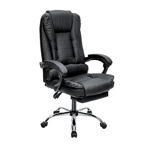 Youyijia Executive Office Chair High Back Ergonomic Desk Chair with Lumbar Support and Tilt Function,Ergonomic Recliner Computer Desk Chair PU Leather Office Chair for Both Home and Office, Black