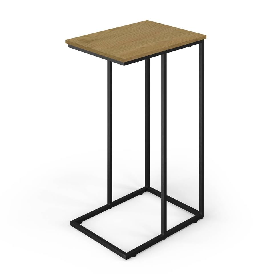 URBNLIVING C-Shaped Industrial Side Table with Steel Frame & Wood Top for Living Room - Wild Oak