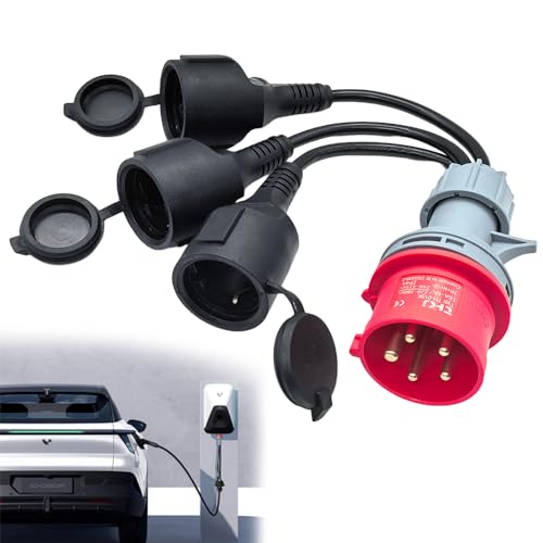 Adaptateur CEE, Répartiteur de Courant Fort 380 V 16 A Fiche vers 3 x 220V, Adaptateur Prise Camping avec Couvercle Rabattable, pour Caravanes Industrie Utilisation