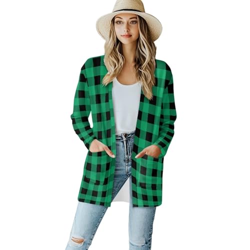 Image of Women's Aztec Open-Front Jacket Lightweight Casual Outerwear Native Western Aztec Pattern & Plaid Houndstooth Print
