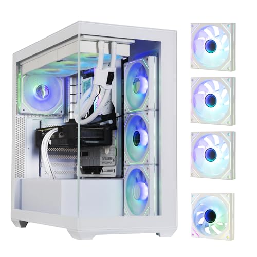 BitFenix CETO Boîtier de jeu PC à haut débit d'air, verre trempé panoramique blanc, compatible avec carte mère à connexion inversée, 4 ventilateurs ARGB à miroir infini (3 fois