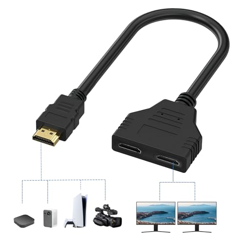 Garnirise HDMI Splitter 1 in 2 Out, HDMI Splitter for Dual Monitors 1080P@30HZ HDMI Double Adapter, 2 Port HDMI Splitter with 1ft HDMI Cable for PS4 Xbox Sky Box HDTV Projector