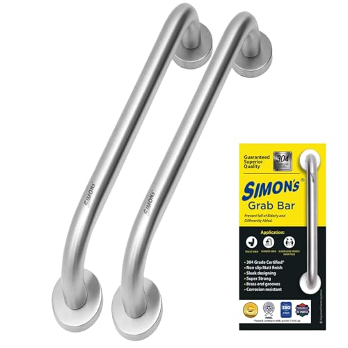 Image of Simon's 100% Stainless Steel 304 Heavy Duty Grab bar for Bathroom handrailing and Safety Handle for Elderly - 16 inch - Pack of 2