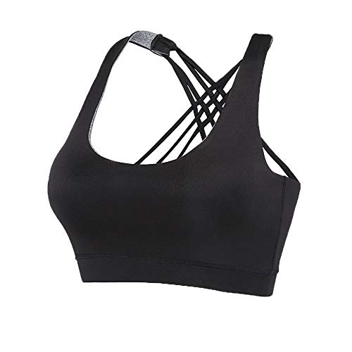 EILYEE Women High Impact Sports Bra Criss Cross Back Padded Bra Workout Fitness Sports Yoga Bras Color Black Size Medium