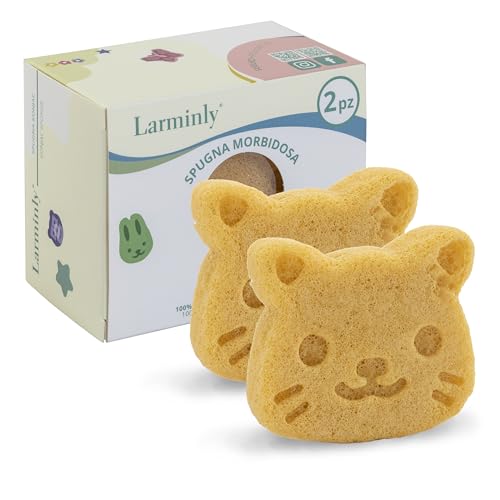 Larminly | Éponge bébé en fibre de Konjac d'origine naturelle – Doux pour les bébés et les enfants, doux pour mouillé (jaune)
