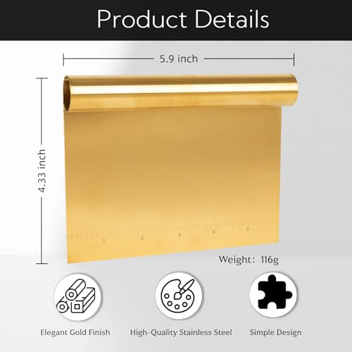 Pro Bench Scraper & Chopper,2 Pack Stainless Steel Dough Scraper with Measuring Scale,Multipurpose Pizza/Pastry/Cake/Pastry/Food Cutter,Kitchen Baking Essential Utensil (Silver&Gold) - Image 6