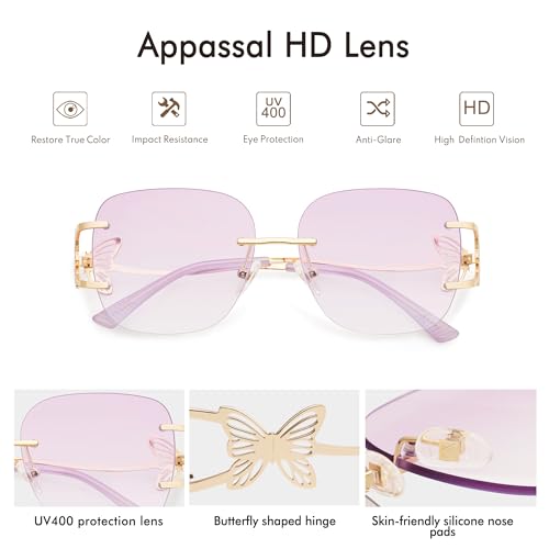 Oversized Rimless Sunglasses for Women Men Square Butterfly Y2k Sun Glasses AP36784