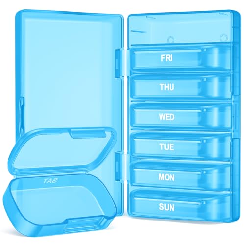 Image of PULIV Weekly Pill Organizer with Large Capacity, Dual Protection Pill Box 7 Day, Arthritis Friendly Pill Case Easy to Open, Medicine Organizer for Vitamins, Medications, Fish Oils, Supplements (Blue)
