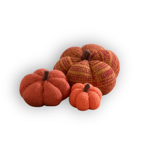 Image of Set of 3 Multi-size Cozy Knit Pumpkins (Sunset Large Multi-size set) | Fall Home decor, Shelf sitters, Bowl fillers, Gift for Friend