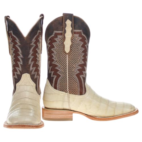 Image of Vaccari Men's Navarro Genuine Alligator Tail Leather Broad Square Toe Cowboy Boots