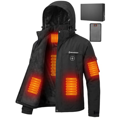 Brimekey Chaqueta Calefactable Hombre con Forro de Felpa, Batería 20000mAh 7.4V Pantalla HD, 6 Zonas de Calor Ajustables y 3 Niveles de Temperatura, Impermeable y Resistente al Viento