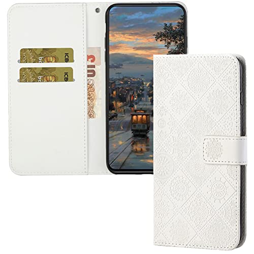 Étui portefeuille en cuir rétro gaufré pour Samsung Galaxy A15 5G style élégant blanc