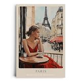 Paul Sinus Leinwandbild 80x120cm Leinwandbild Paris romantische Kunst stilvolle Eleganz Eiffelturm Café Szene urbane Ästhetik französischer Charme