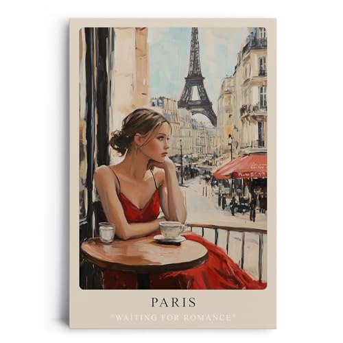 Paul Sinus Leinwandbild 40x60cm Leinwandbild Paris romantische Kunst stilvolle Eleganz Eiffelturm Café Szene urbane Ästhetik französischer Charme
