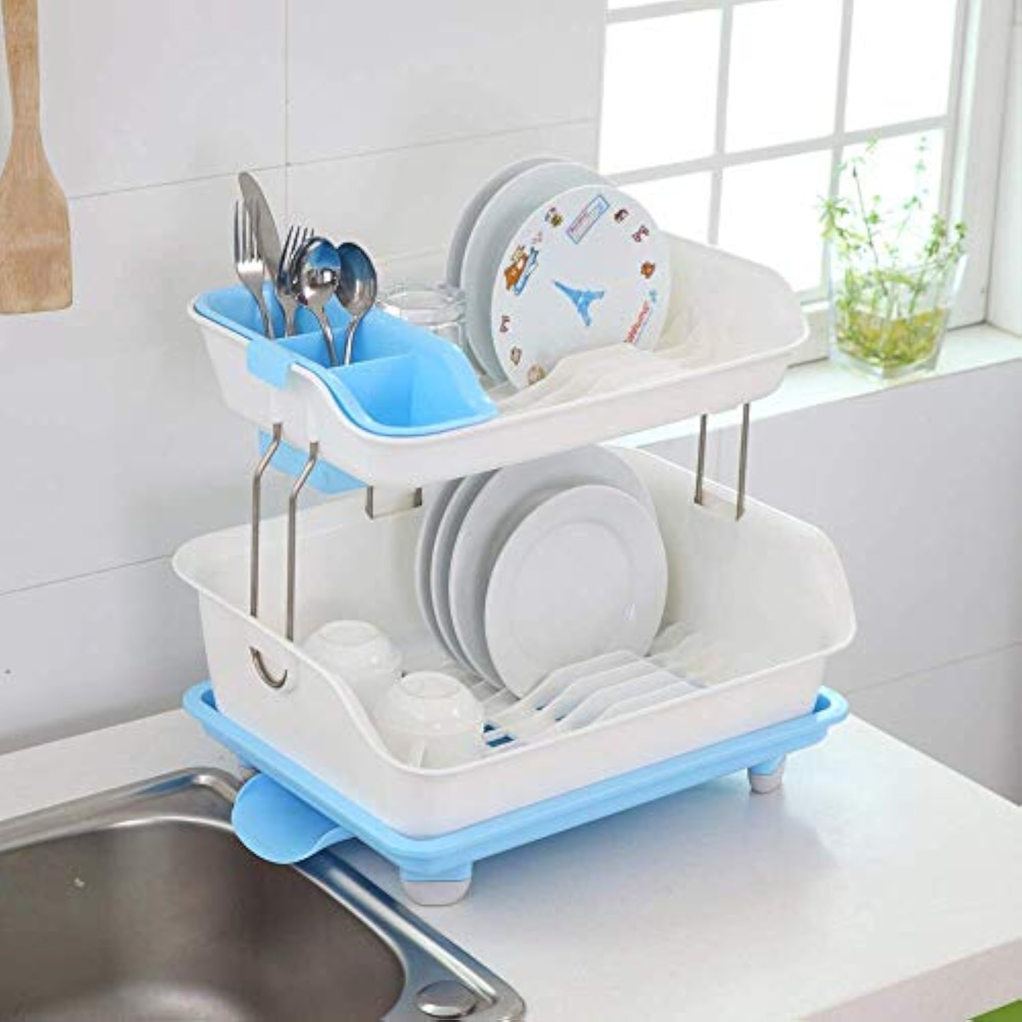 Swades 2 Tier Large Kitchen Sink Dish Drainer Rack, Drying Basket