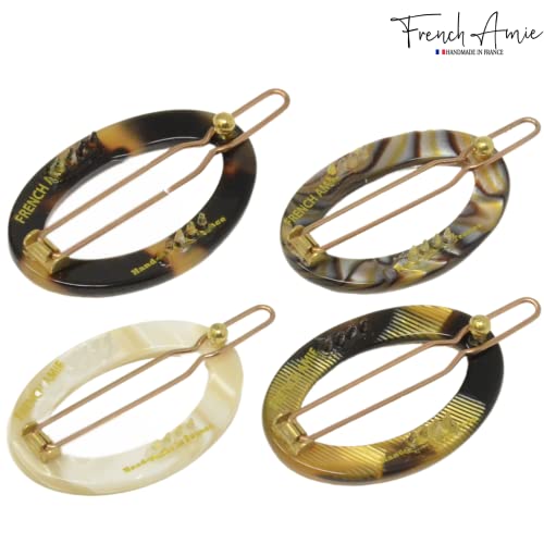 French Amie Oval Hoop Small 1 1/4” Celluloid Handmade Hair Clips For Women Tige Boule Clasp Girls Side Slide-In Barrette Clip Fashion Durable Styling Hair Accessories For Girl Strong Hold No Slip Grip #TOP3