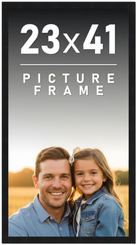 23x41 Frame Black Picture Frame - Complete Modern Photo Frame Includes UV Acrylic Shatter Guard Front, Acid Free Foam Backing Board, Hanging Hardware Wood Wall Frames for Family Photos - no Mat