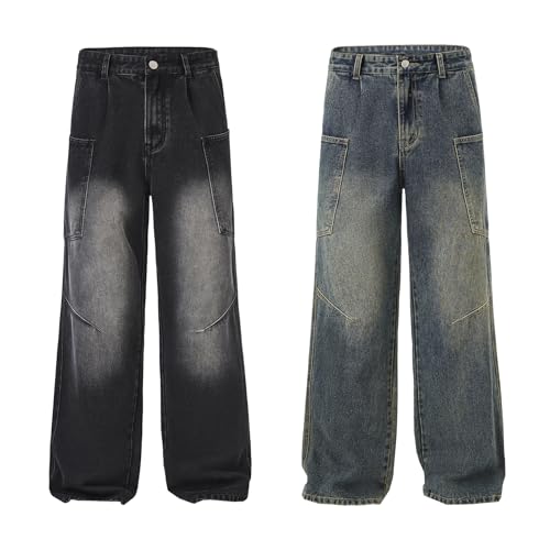 Men's Jeans Spring Multi-Pocket Vintage Denim Straight Leg Pants 5