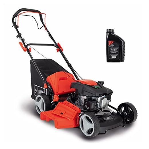 Scheppach Tondeuse à Gazon Thermique MS161-46 | Autotractée | Moteur 4T de 150cm3 | Largeur de Coupe 46cm | Transmission Pro | Panier de 55L | Ejection Latérale & Fonction Mulching | Huile Incluse