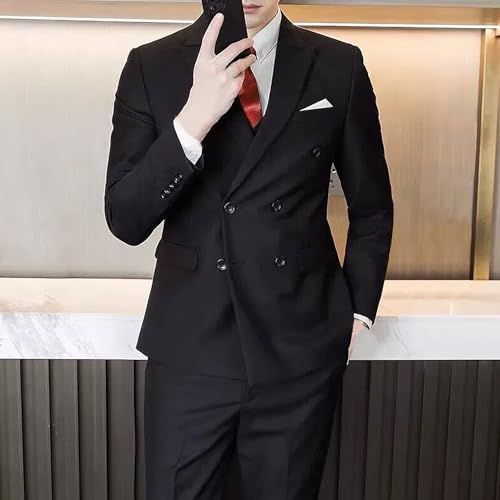 HBDesign Men's 2 Piece Solid Color Suit Double Breasted Six Buttons Peaked Lapel Dress Suits2