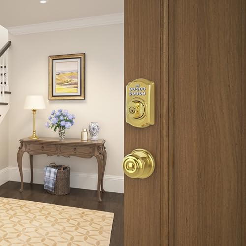 Schlage Camelot Electronic Keypad Deadbolt Lock, Keyless Front Door Entry, Mechanical Key Backup Included, Bright Brass, BE365 CAM 505 by SCHLAGE - Image 4