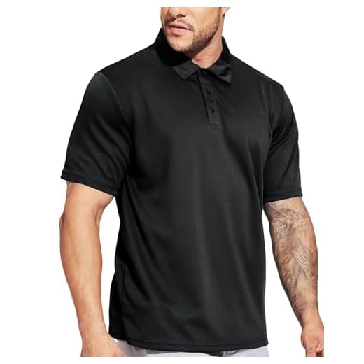 MIER Men's Quick Dry Polo Shirts Polyester Casual Collared Shirts Short Sleeve, Moisture-Wicking, Sun Protection, Black, M